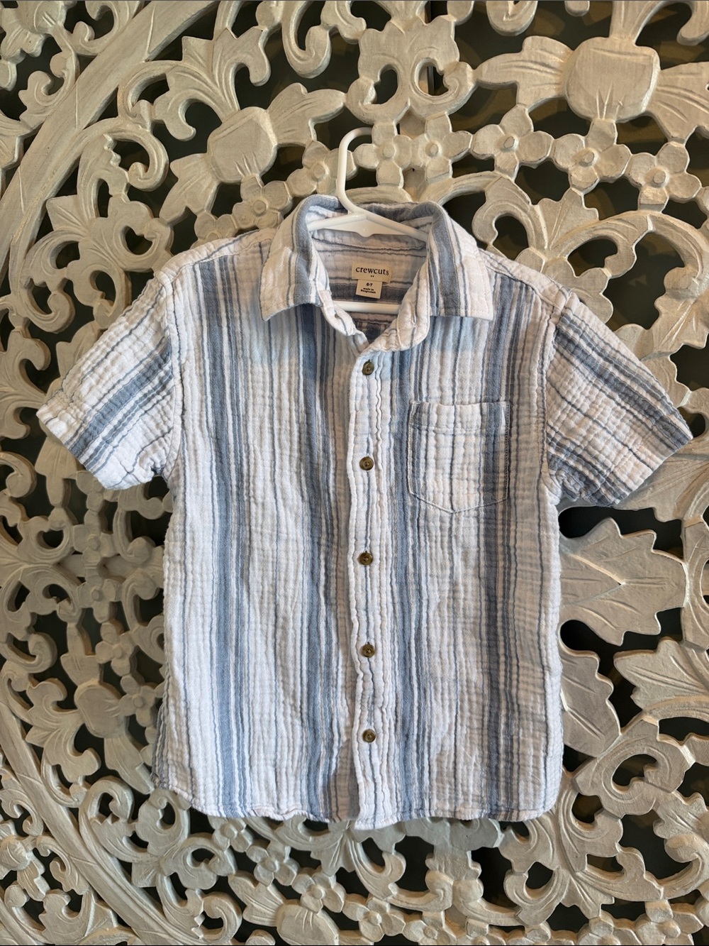 Crewcuts Light Blue and White Striped Short-Sleeve Button-Up Shirt